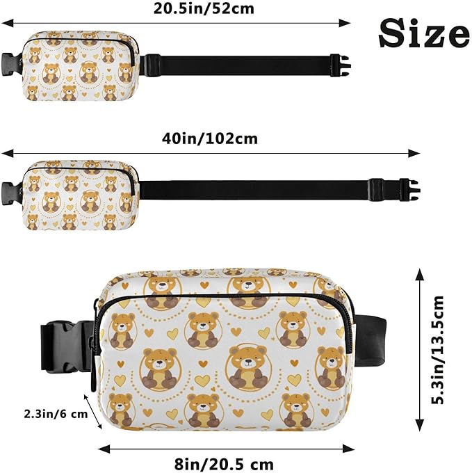 Kawaii Bear Heart Fanny Pack for Women Men Water Resistant Fashion Waist Packs with Adjustable Strap Belt Bag for Travel Workout Jogging Hiking 21219371