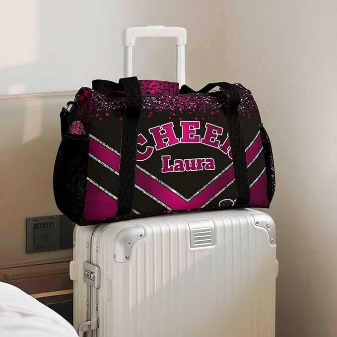 Personalized Cheer Bag Gifts for Girls Sport Cheerleading Gym Travel Duffel Bag Overnight Weekender Bags with Name (Dark Red)