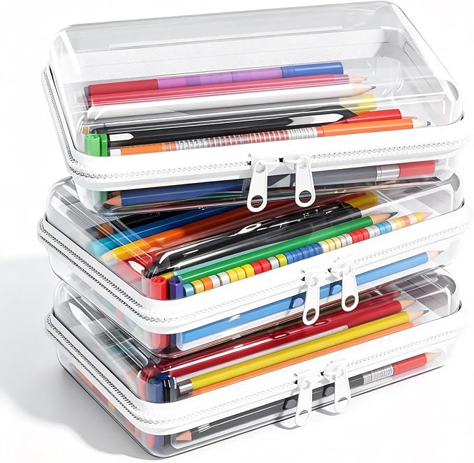 3 Pack Clear Hard Shell Zipper Case ，Clear Zipper Pouches Waterproof Makeup Organizer & Travel Toiletry Bag,Diaper Bag Organizer, Plastic Pouch for Office Home Storage(3 Small)