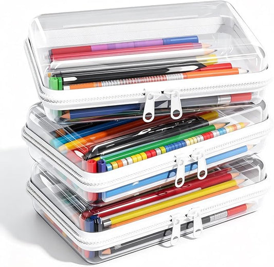 3 Pack Clear Hard Shell Zipper Case ，Clear Zipper Pouches Waterproof Makeup Organizer & Travel Toiletry Bag,Diaper Bag Organizer, Plastic Pouch for Office Home Storage(3 Small)
