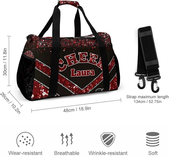 Personalized Cheer Bag Gifts for Girls Sport Cheerleading Gym Travel Duffel Bag Overnight Weekender Bags with Name (Red)