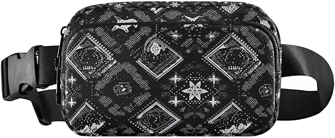 Black and White Paisley Fanny Pack for Women Men Water Resistant Fashion Waist Packs with Adjustable Strap Belt Bag for Travel Workout Jogging Hiking 21218026