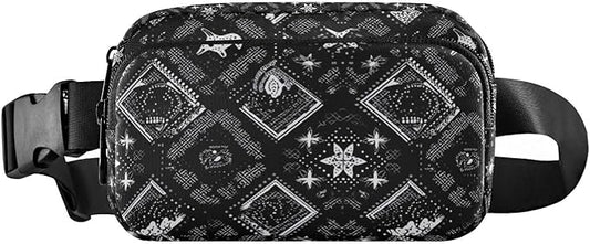 Black and White Paisley Fanny Pack for Women Men Water Resistant Fashion Waist Packs with Adjustable Strap Belt Bag for Travel Workout Jogging Hiking 21218026