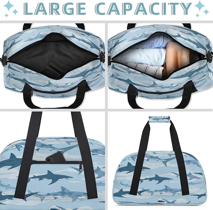 Navy Sharks Swimming Sports Duffel Bags, Water-Resistant Gym Duffle Bag for Men Women, Lightweight Weekender Overnight Bag for Fitness, Workout, Travel