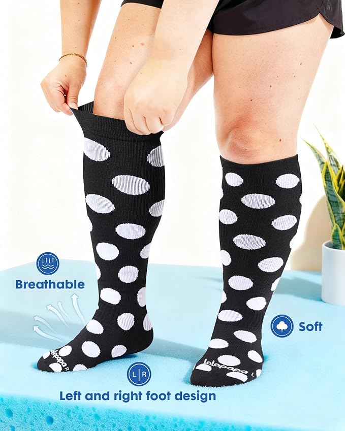 Wide Calf Compression Socks for Women - 3-Pair Plus Size 20-30mmHg Ankle Support Easy on off Socks for Travel Nurse