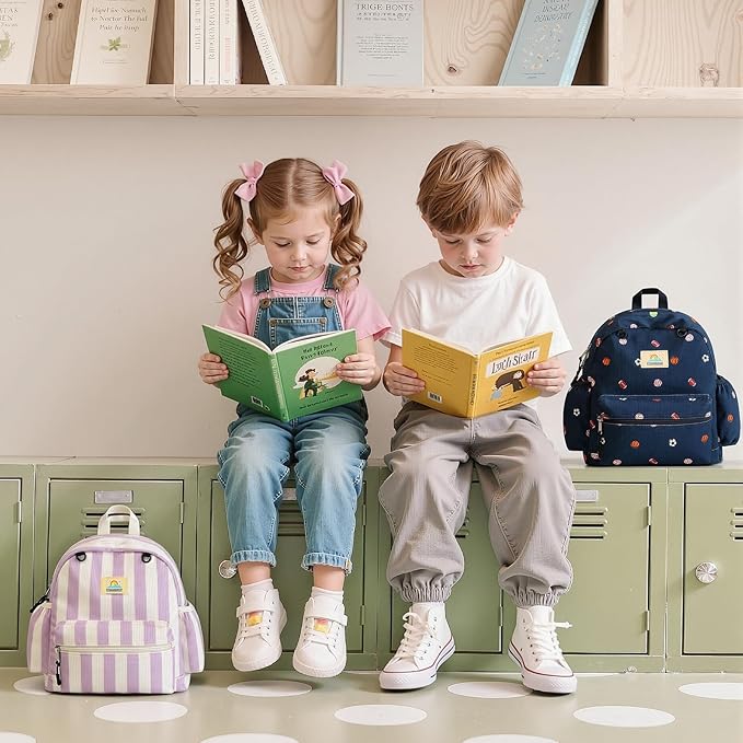 STEAMEDBUN Corduroy Toddler Backpack for Girls 2-4: Kids backpack for Boys Girls - 12 inch Preschool Kindergarten Backpacks - Stripe