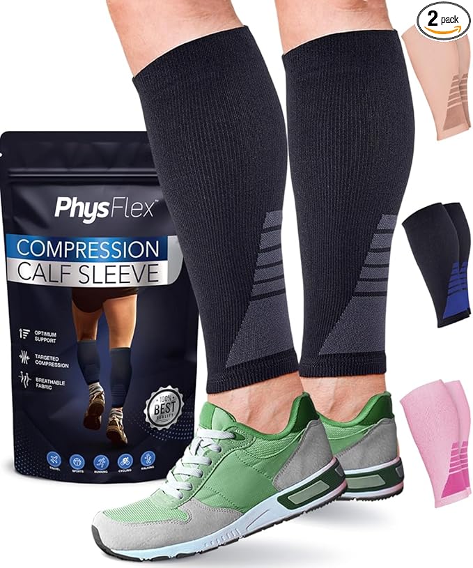 Calf Compression Sleeves for Men and Women - (1 Pair) Footless Compression Socks Support for Varicose Vein, Nursing, Pregnancy, Running - Leg Sleeve Brace for Shin Splints, Pain Relief and Swelling