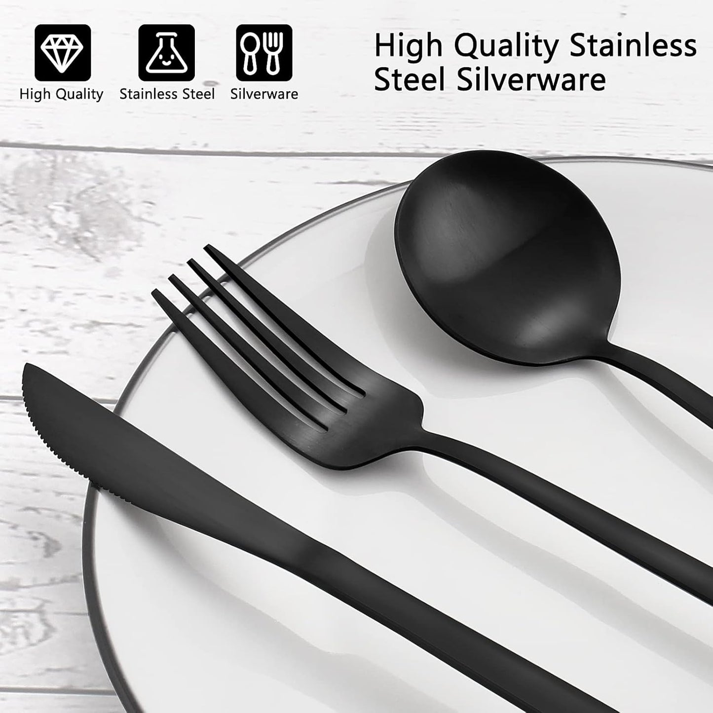 Matte Black Silverware Set, VANVRO 40-Piece Stainless Steel Flatware Set, Satin Finish tableware Cutlery Set, Service for 8, Home and Restaurant, Dishwasher Safe