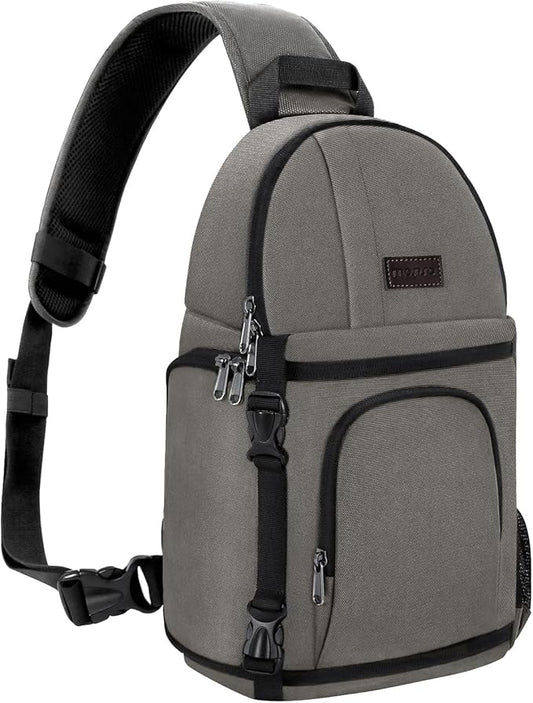 MOSISO Camera Sling Bag, DSLR/SLR/Mirrorless Camera Case Shockproof Photography Camera Backpack with Tripod Holder & Removable Modular Inserts Compatible with Canon/Nikon/Sony/Fuji, Gray