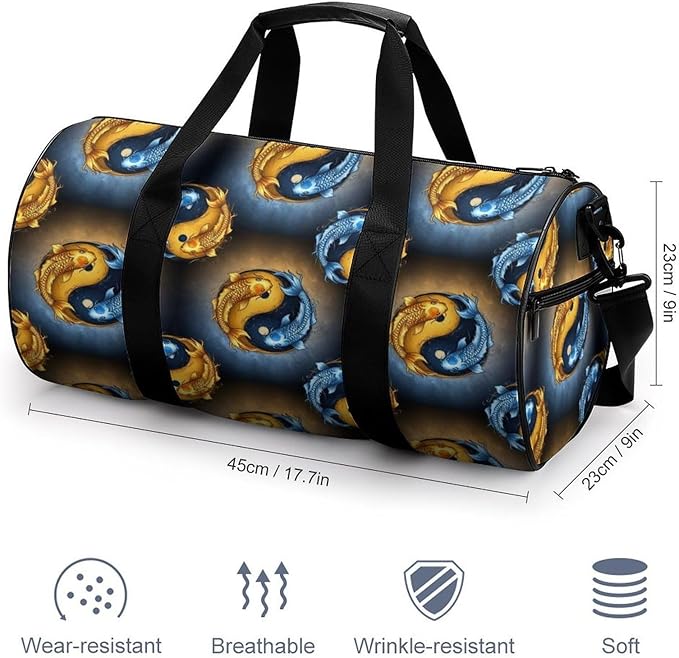 Foldable Gym Travel Bag KoiFish Fish Yin Yang Overnight Weekender Travel Bag Dance Sports Gymnastics Bags Unisex Overnight Bags