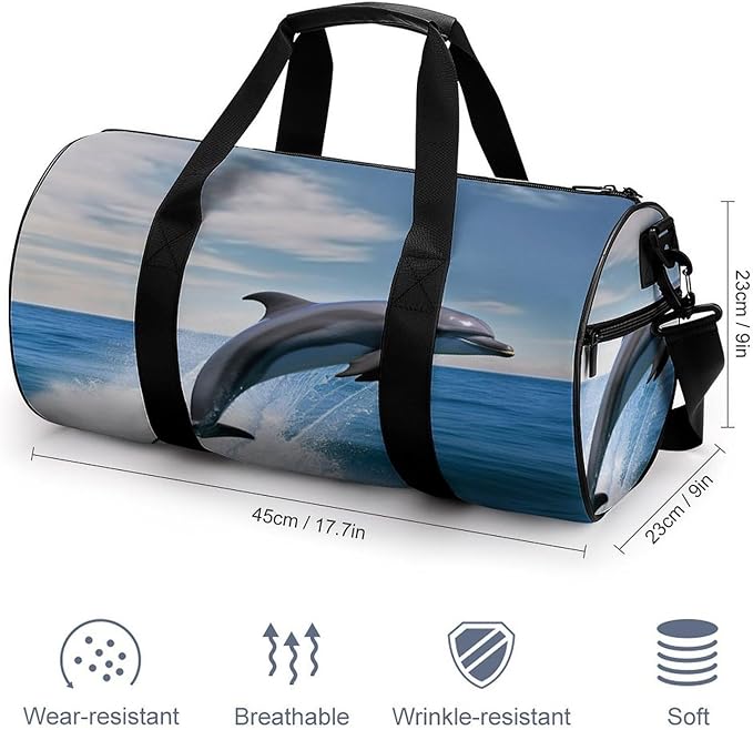 Sports Gym Bag for Women Men Travel Duffel Bag Tote Weekender Bag Jumping Up Dolphins Carry on Overnight Bag for Travel Swimming Fitness Workout Sports Duffle Bag