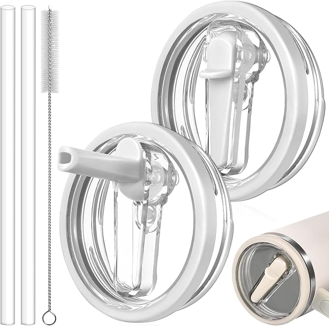 2 Pack Leak Proof Lid for 30oz Stanley H2.0 Quencher,No Spill Flip Straw Lid Replacement for Stanley Cup Accessories 30 oz Tumbler Lid Replacement Straw Cover Cap for Stanley Lids(White,White)