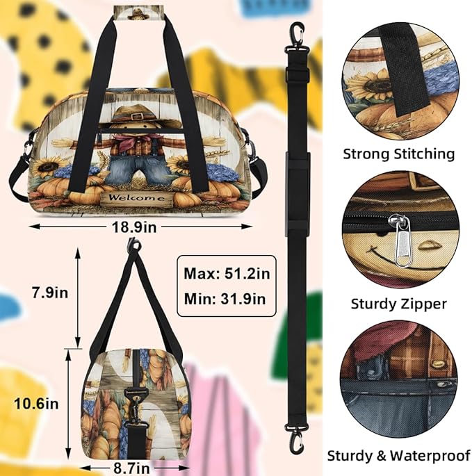 Travel Duffle Bag for travel duffle bag sports Girls Boys Kids Fall Scarecrow Pumpkin Lightweight Overnight Sleepover Weekender Bags Small Dance Gym Sport Bag Teens Carry-On Size Workout Bag