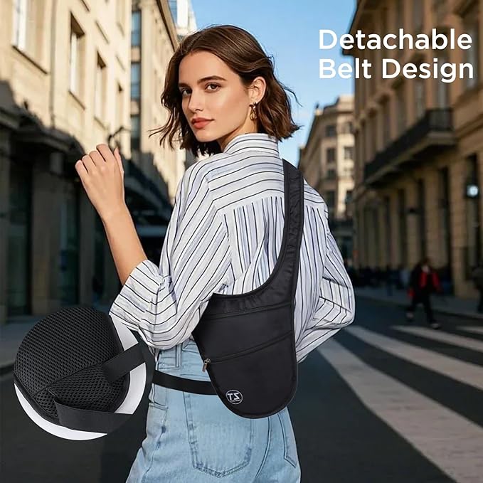Crossbody Bag for Men Women Anti-Theft Money Belt for Travel Hidden Slim Passport Holder Mini Sling Bag Chest Belt Under Clothes to Protect Cash, Credit Cards, Phone