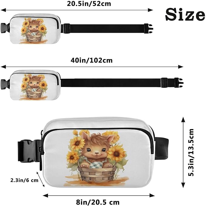 Kawaii Highland Cow Sunflowers Basket Fanny Pack for Women Men Water Resistant Fashion Waist Packs with Adjustable Strap Belt Bag for Travel Workout Jogging Hiking 21218104