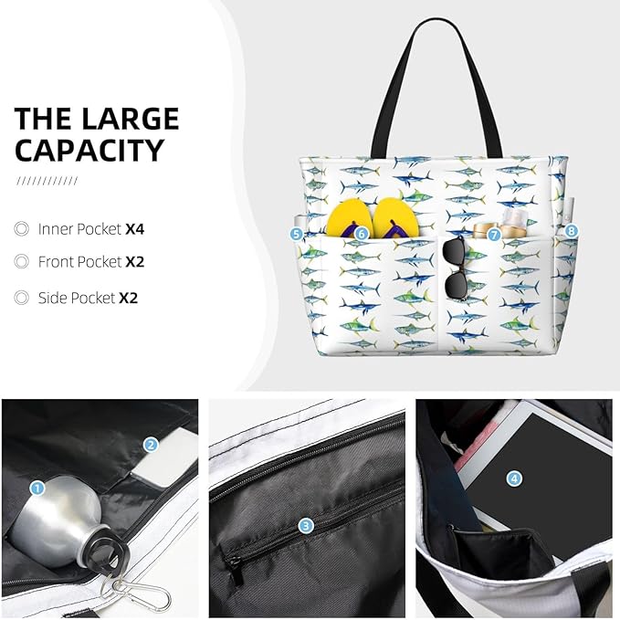 Large Beach Bag for Women Waterproof Foldable Travel Shoulder Tote Bag with Pocket for Weekender Pool Vacation