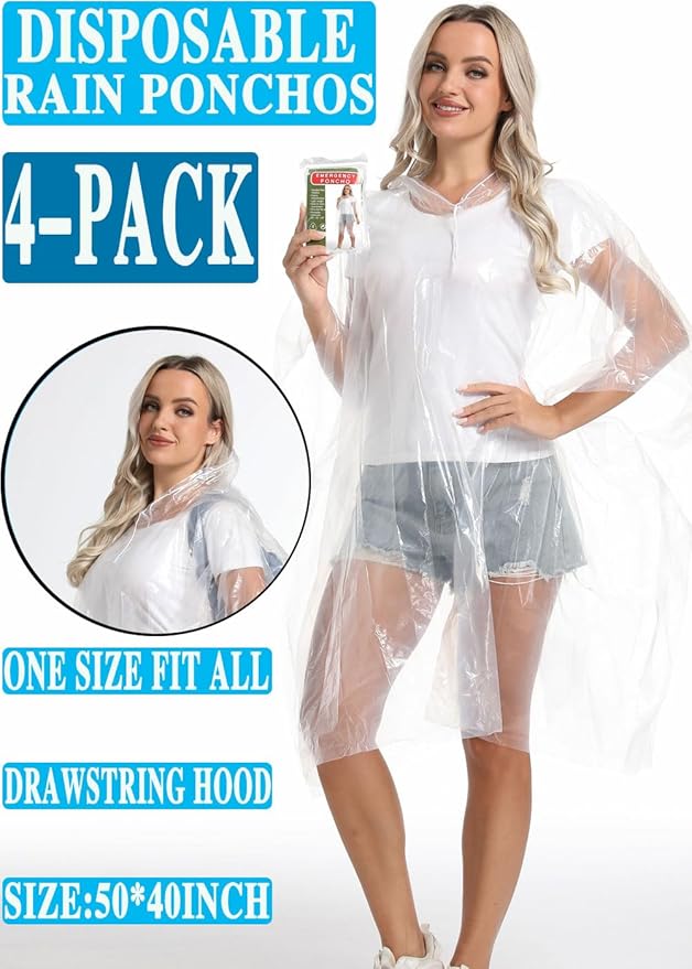 Disposable Adults Clear Rain Ponchos,Transparent White Waterproof Raincoats Rain Jackets