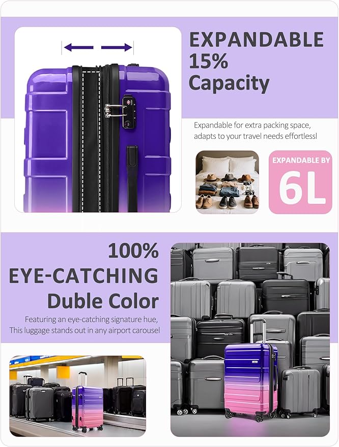 Tolino Carry on Luggage 22x14x9 Airline Approved-20 Inch Hardside Suitcase with Wheels TSA Lock, PC+ABS Lightweight Carry ons Suitcases for Women and Men