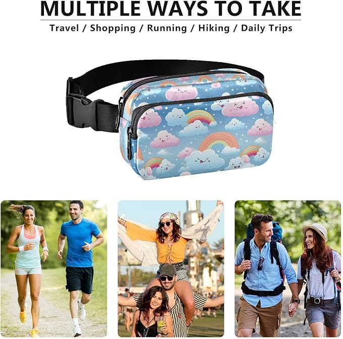 Cute Clouds Rainbow Fanny Pack for Women Men Water Resistant Fashion Waist Packs with Adjustable Strap Belt Bag for Travel Workout Jogging Hiking 21219738