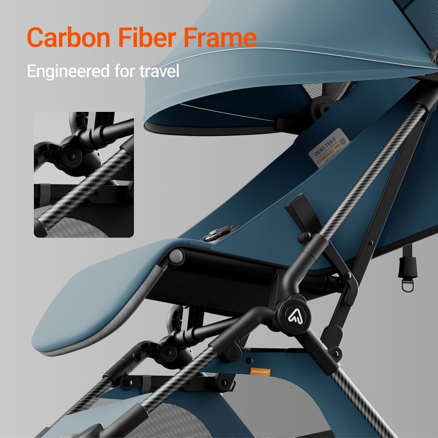 Lightweight Baby Travel Stroller with Carbon Fiber Frame, Compact & Airplane-Friendly, One-Handed Folding Design, 11.6 lbs, Perfect for Toddlers, Blue