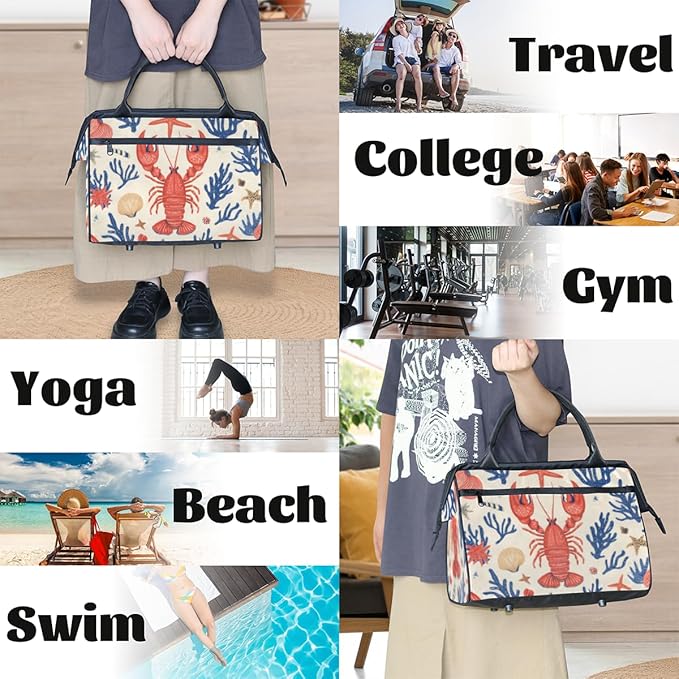 Ocean Crayfish Nautical Overnight Weekender Bag for Women Men Travel Duffel Bags Waterproof Luggage Carry on Sports Yoga Gym Bag
