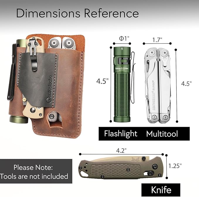 Gentlestache Leather Multitool Sheath - Belt Clip EDC Belt Organizer - Leather Multi Tool Holster for Belt - Multitool Holder