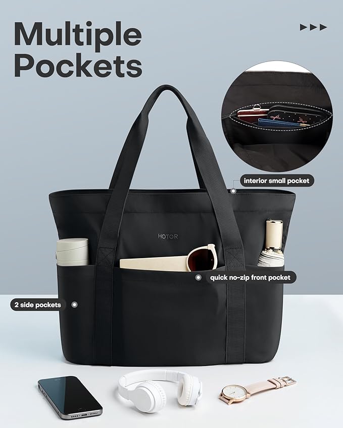 HOTOR Tote Bag for Women - Foldable Lightweight Tote Bags with Zipper, Large Shoulder Bag Top Handle Handbag for Travel, Work