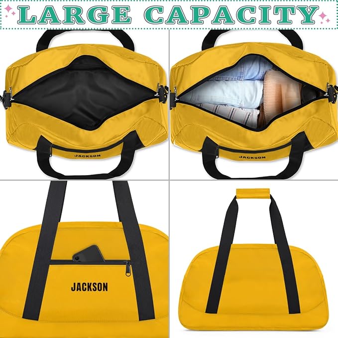 Personalized Cheer Bag Girl Sport Duffel Bag, Custom Kids Gym Bag, Customize Travel Duffle Bag with Name, Overnight Weekender Bags,Yellow,Cheerleading Gifts
