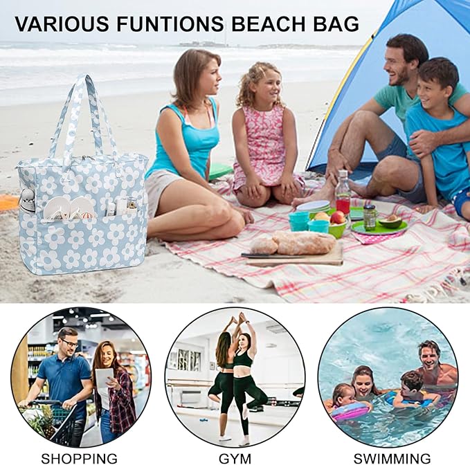 Bluboon Beach Bags for Women, Large Waterproof Tote Bag With Wet Compartment for Pool Weekender Travel Gym