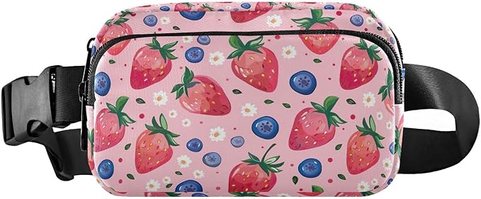 Pink Strawberry Blueberry Fanny Pack for Women Men Water Resistant Fashion Waist Packs with Adjustable Strap Belt Bag for Travel Workout Jogging Hiking 21219429
