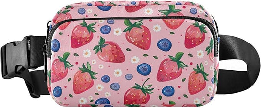 Pink Strawberry Blueberry Fanny Pack for Women Men Water Resistant Fashion Waist Packs with Adjustable Strap Belt Bag for Travel Workout Jogging Hiking 21219429