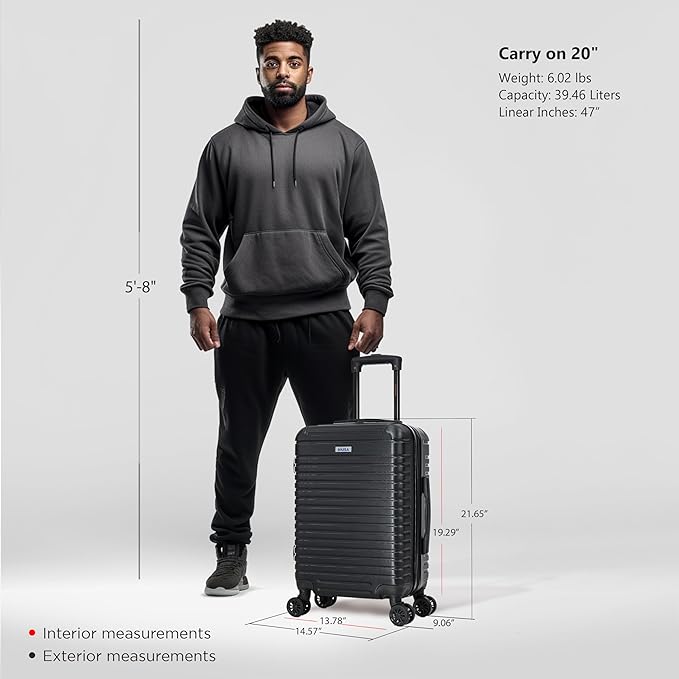 InUSA DEEP Luggage with GEL Handle | Spacious Traveling Suitcases, Travel Suitcase with Dual Spinner Wheels and Studs | 20 Inch Carry On Hardside Luggage | Black