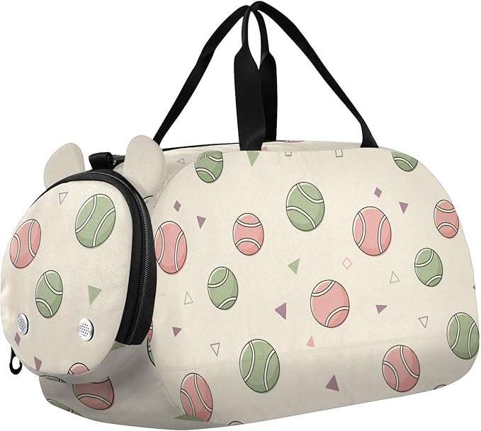 Tennis Balls Print Kids Sports Duffle Bag for Boys Girls Toddler Weekender Overnight Bag with Shoe Compartment & Wet Pocket Travel Foldable Bag for Gym Sport Dance Travel