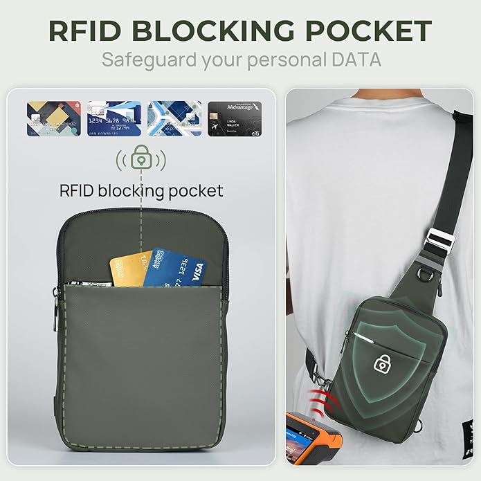 BROADREAM Mini Sling Bag for Men Women Small Crossbody Backpack Shoulder Bags with RFID & Waterproof for Hiking Trave Running