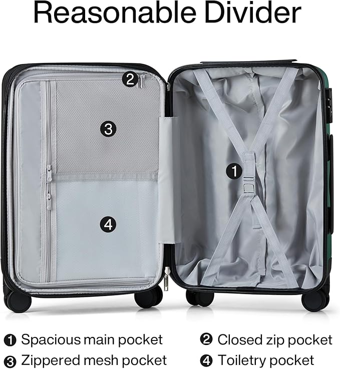 Hanke Expandable Hard Shell Luggage Sets 2 piece Carry on Luggage with Wheels Suitcases Lightweight Checked Travel Luggage Rolling Large Suitcase Travel Luggage Bag Woman Men 20/29 IN(Blackish Green)