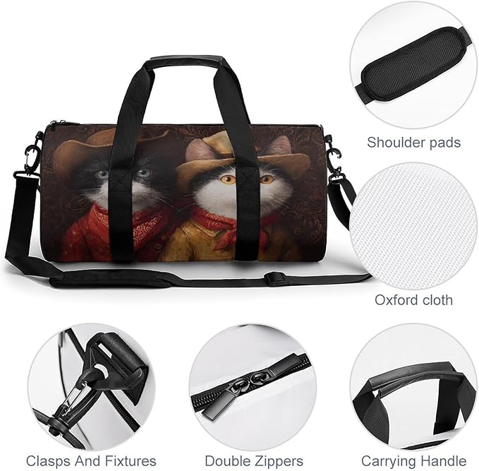 Western Cats Painting Fashion Gym Bag Lightweight Duffel Bags Luggage Handbags for Sports Travel