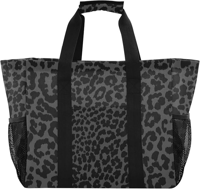 Bolaz Travel Tote Bag，Gym Bag for Men,Waterproof Beach Bag for Women Foldable Reusable-Black Leopard Print