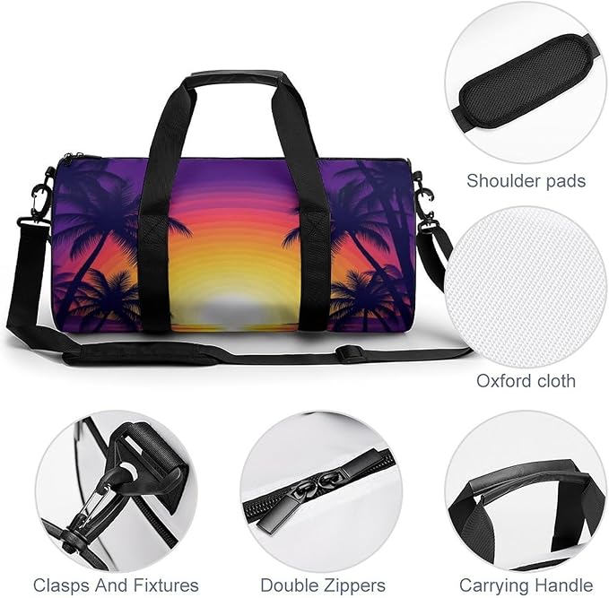 Durable Travel Gym Sports Bag Hawaiian Palm Tree Ocean Theme (2) Workout Lightweight Foldable Overnight Bag Training Workout Bags