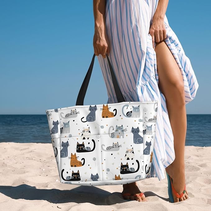 Large Beach Bag for Women Waterproof Foldable Travel Shoulder Tote Bag with Pocket for Weekender Pool Vacation