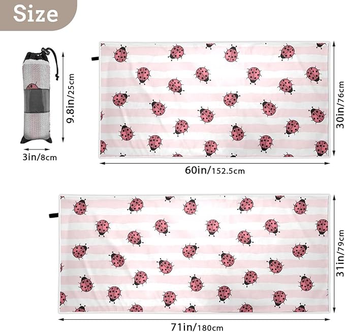Ladybug Microfiber Beach Towel Absorbent Bath Towel Quick Dry Ultra Thin Towel for Gym Yoga Swim- 30x60in
