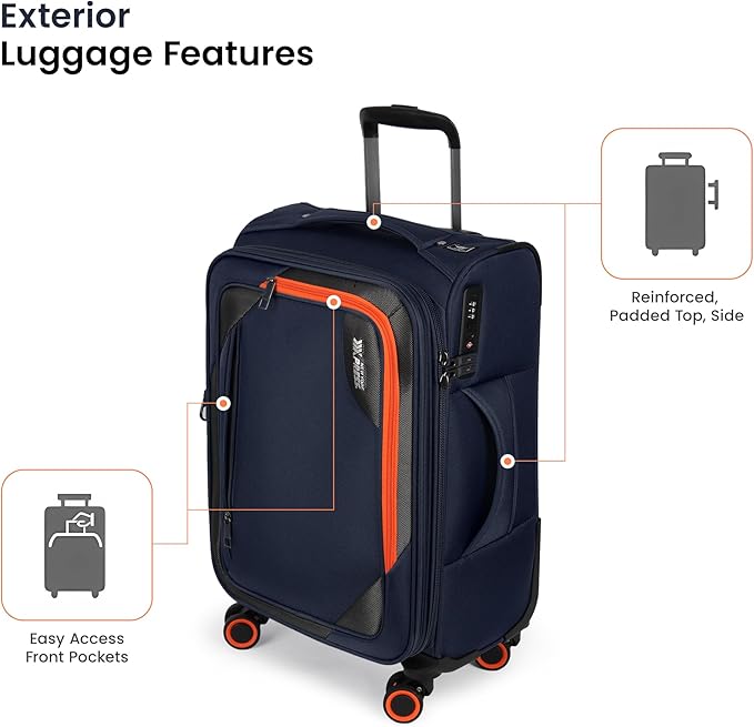2-Piece Set (22in/28) Softside Expandable 20% Luggage w/Spinner Wheels,Front Opening Softside Luggage Sets w/TSA LOCK,Lightweight Durable Rolling Luggage for Men/Women（Navy,22in/28in）