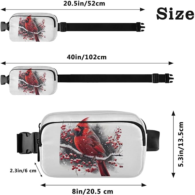 Snowflake Cardinal Berries Branches Fanny Pack for Women Men Water Resistant Fashion Waist Packs with Adjustable Strap Belt Bag for Travel Workout Jogging Hiking 21218934