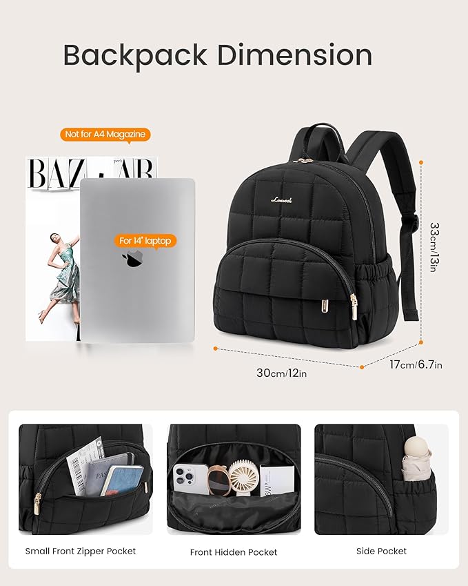 LOVEVOOK Small Backpack Purse for Women, Mini Puffer Backpack with Anti-theft Pocket, Lightweight Quilted Casual Daypack for Daily Work & Travel