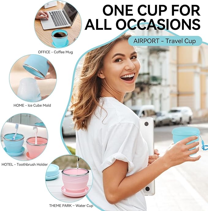 Qiao&Kai Collapsible Cup 6oz(180ml), Silicone Folding Travel Cup, Cup for Traveling, Camping, Gym,Kids, Daily Use – BPA-Free, Eco-Friendly,with Gift Box (Blue)