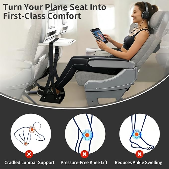 Airplane Foot Rest Hammock for Flight, Adjustable Foot Rest Under Desk, Portable Wide Foot Support for Long Trips & Office, Travel Essentials, Best Airplane Gadgets & Travel Gifts (2 PC)
