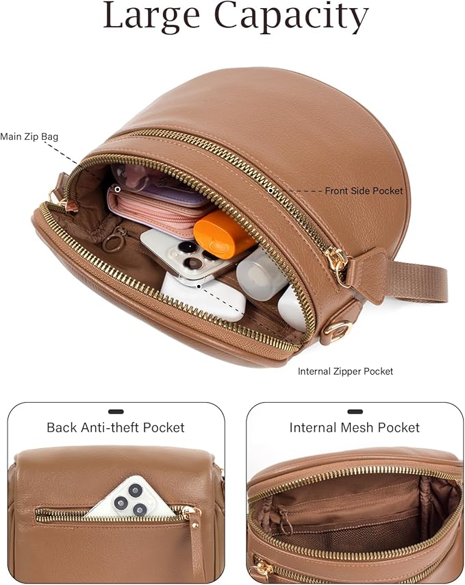 Valentoria Large Leather Crossbody Bags for Women Bum Bag Sling Bag Purse With Adjustable Strap Detachable Wallets Trendy Fashion Must Haves Cross body Bag (Coffee)