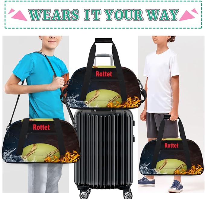 Personalized Sports Duffel Bags, Custom Kids Football Duffle Bag for Boys with Your Name, Lightweight Overnight Weekender Bag for School Gymnastics Travel,Yellow Soccer Ball