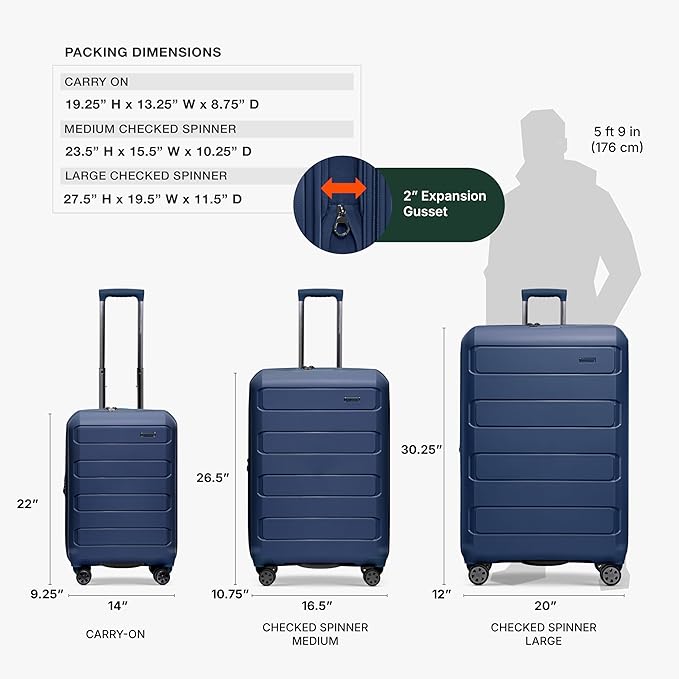 Traveler's Choice Pagosa Hardshell Expandable Luggage with Spinner Wheels, Navy, 2-Piece Set (22/26)