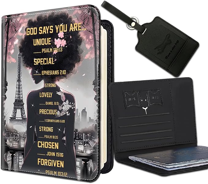 Passport Holder Women Wallet with Luggage Tag, Leather Passport Cover with RFID Blocking, Travel Accessories Multi Card Slot Passport Case for Men，African Girls Inspirational Quotes