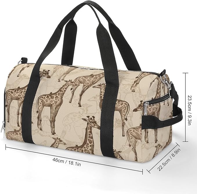 Oxford Cloth Hand Drawn Giraffes Gym Bag,Duffle Bag with Shoes Compartment And Adjustable Shoulder Straps，Weekender Bags for Men Women.